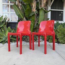 Set of Vintage Red Plastic Italian Selene Chairs Vico Magistretti for Heller 2002