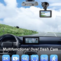 2K Car Camera, 3Inch Screen Dash Camera for Cars, Dash cams with Free 64GB SD Card, Enhanced Night Vision, 170°Wide Angle, G-Sensor, 24H Parking Mode