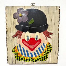 Vintage Clown Painting On Wood Wall Art Decor
