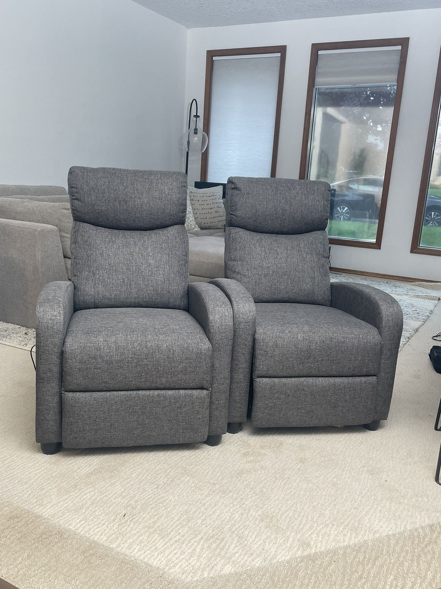 Free Delivery! Pair of Grey Recliners with massage feature