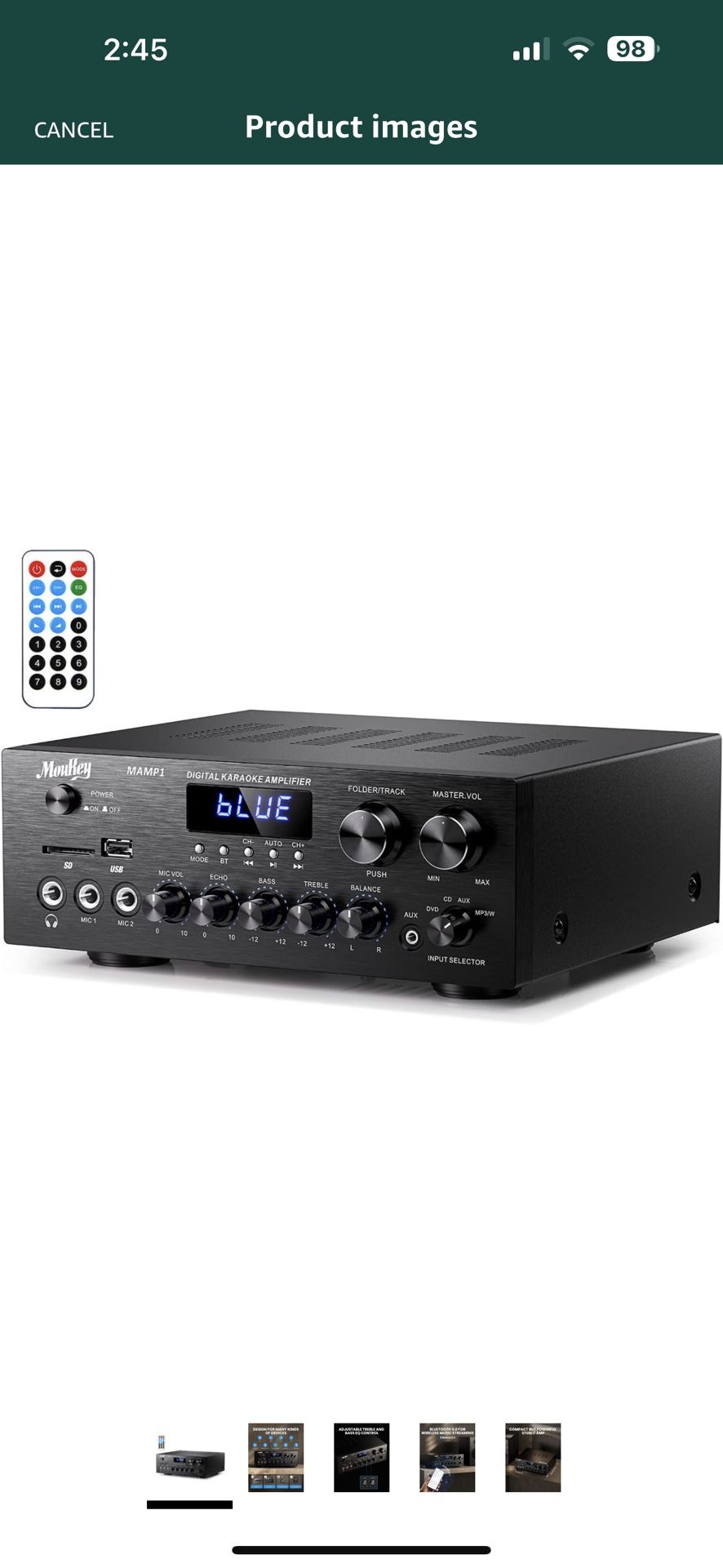 Moukey Home Audio Amplifier Stereo Receivers with Bluetooth 5.0, 220W 2.0 Channel Power Amplifier Stereo System w/USB, SD, AUX, RCA, MIC in w/Echo, LE