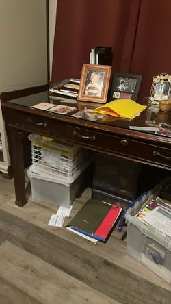 Large Desk w/ Storage Underneath / Glass Top