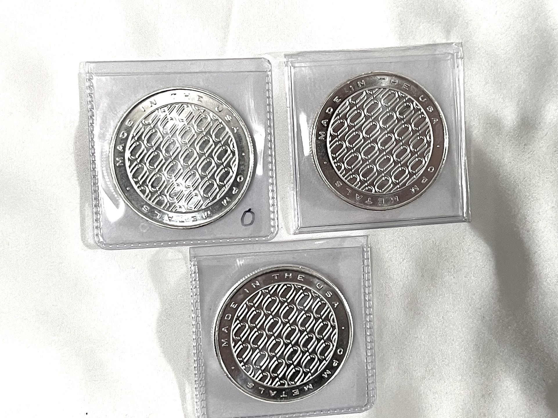In Great Condition (3)  .999 Fine Silver 1 Troy Oz Each OPM Metals Silver Rounds 