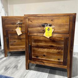 Pair of Rustic Modern Wooden Nightstands with Power & USB Ports | NEW