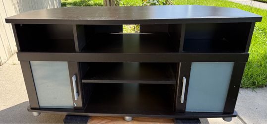 Black Corner TV Stand with Glass Doors