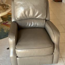 Genuine Grey Leather  Swivel and Rocker  Recliner