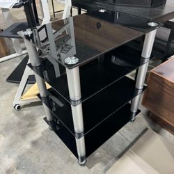 FITUEYES 4-Tier Media Stand Audio/Video Component Cabinet with Glass Shelf for/Apple Tv/Xbox One/ps4 Panda Silver Color