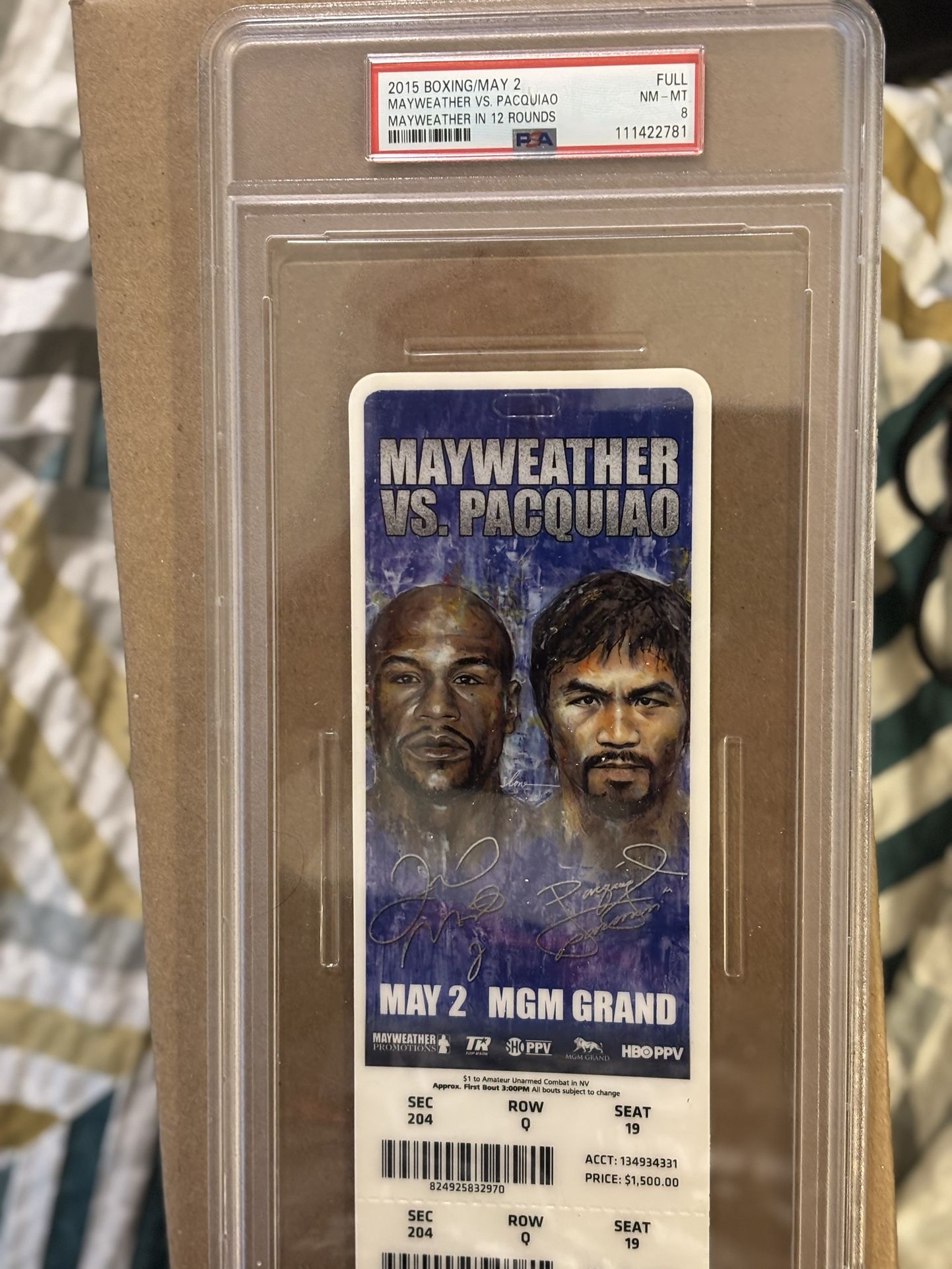 mayweather vs paquaio ticket psa8