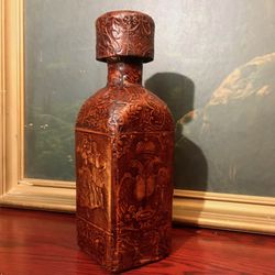 Spanish leather decanter Alcohol flask VintageDon Quixote
