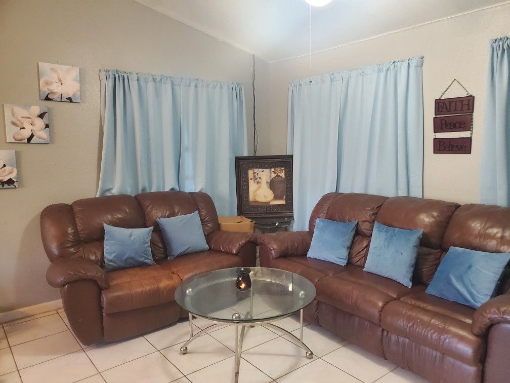 Brow Leather Couch Set + Dining Table 