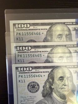 Sequential Star Note $100 Bills - Set of 3 - Mint Condition