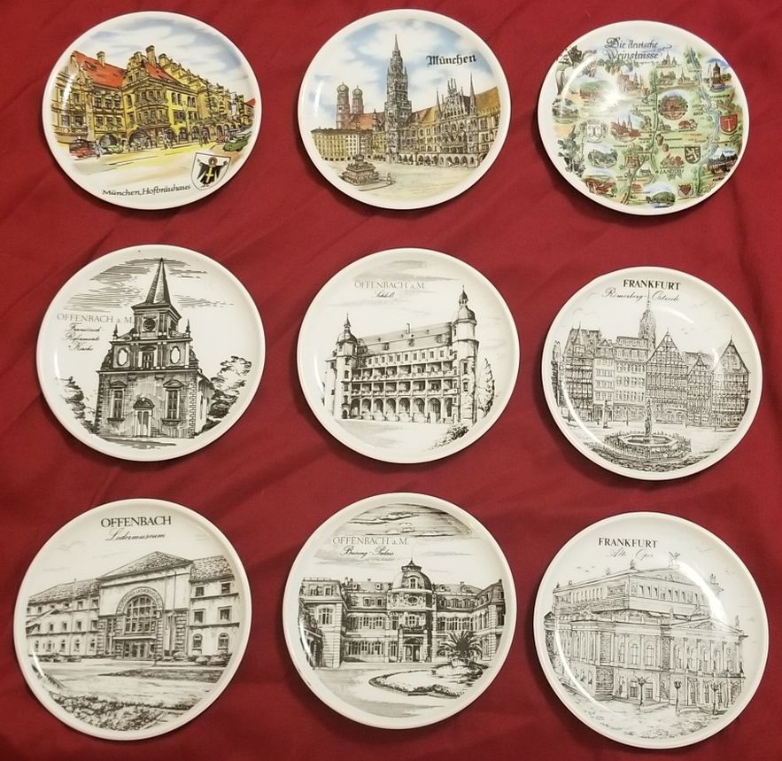9 Mini Porcelain Decorative Souvenir Collector Plates Germany, West Germany