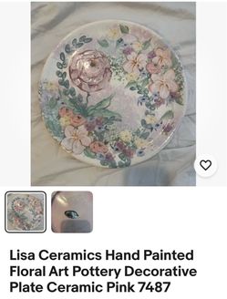 Lisa Ceramics Hand Painted Floral Decorative Plate
