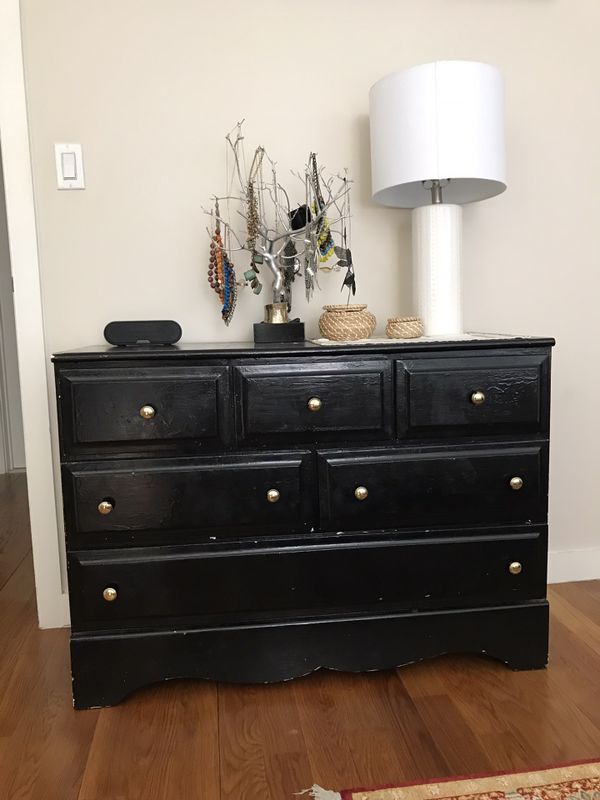 Classic 42” Upcycled Vintage Black Dresser with Gold Hardware for Sale