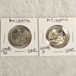 #580 UNC 2008 P And D Arizona Quarters Coins