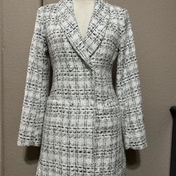 Missguided + White & Black Tweed Blazer Coat 