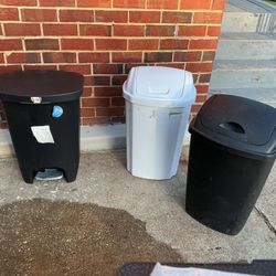 Three Big Kitchen Trash Cans With Lids, One With Foot Opener $10, The Other Two Are $7 Each (3 For $15)