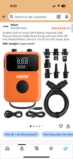 Cordless SUP Air Pump 20PSI Battery Powered