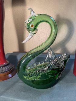 Murano Vintage Green and Clear Glass Swan Sculpture