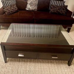 Dark Wood Rectangular Coffee Table & End/side Table