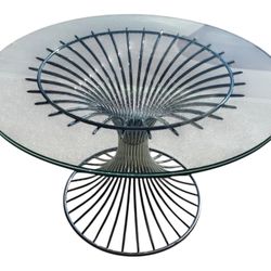 Mid Century Modern Stainless Steel Chrome and glass top table by Gastone Rinaldi. 