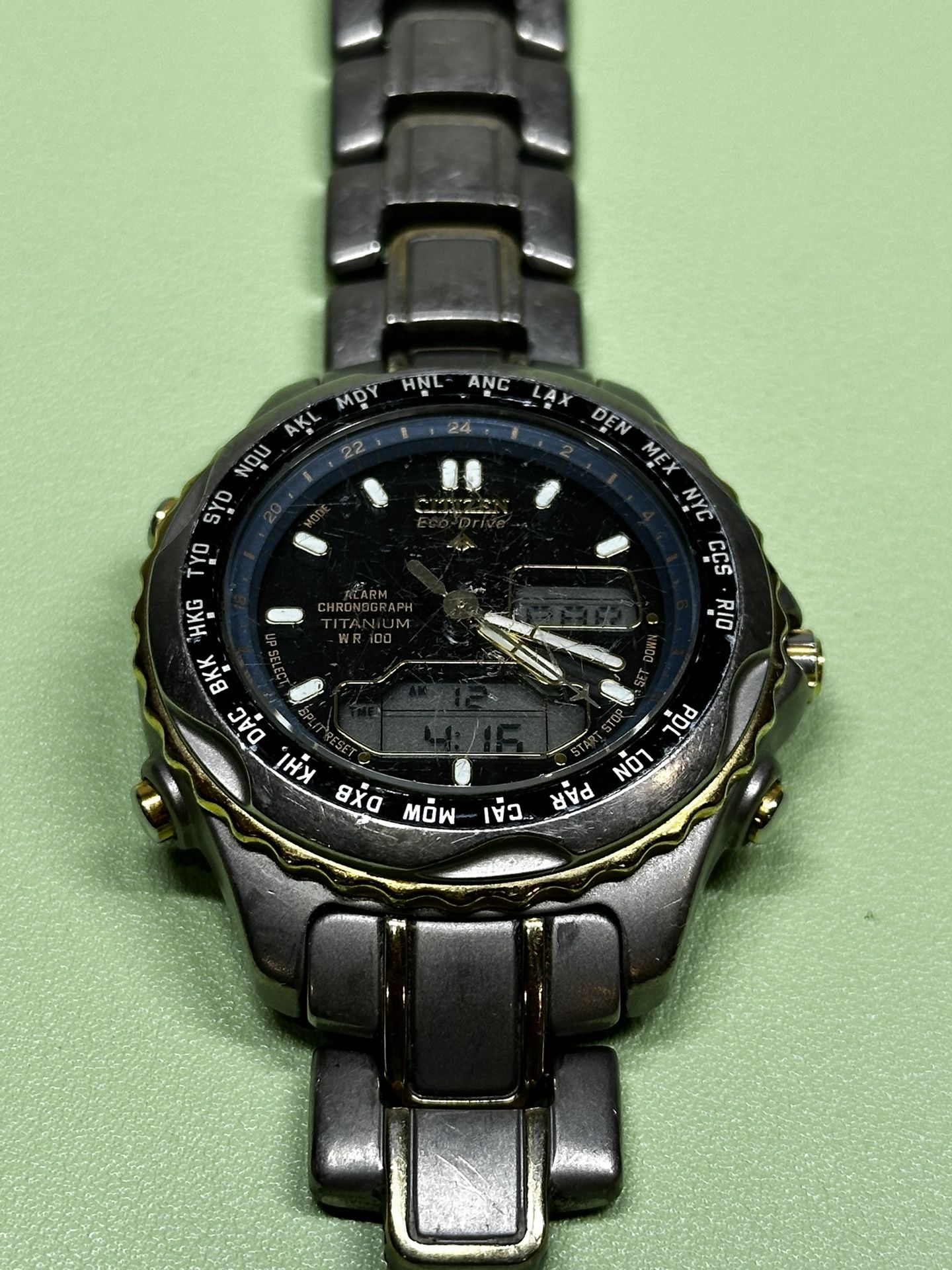 Vintage Citizen C065-Q00567 Eco-Drive Alarm Chronograph Titanium Men’s Watch