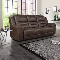 🏆 (Brand NEW) Microfiber Manual Double Reclining Sofa with Pillow Top Arm