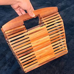 Wooden Slat Clutch Handbag