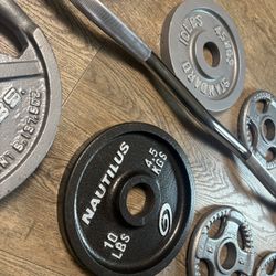 NEW Olympic Curl Bar With Pairs From 5s To 25s [total: 105 lbs)