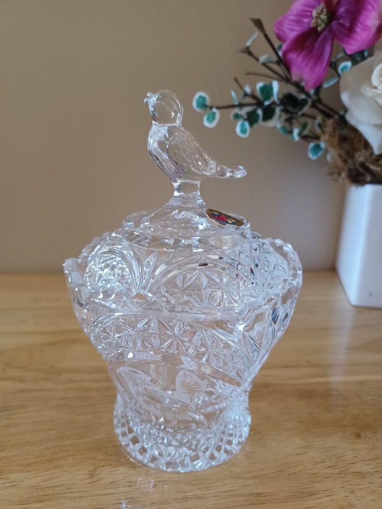 Echt Bleikristall Vintage Crystal Cut Bird Lid Sugar/ Candy Bowl