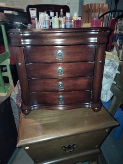 Vintage Asian Large Wooden Jewelry Box Armoire Style