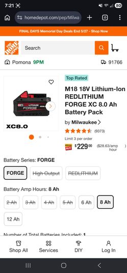 M18 18V Lithium-lon REDLITHIUM FORGE XC 8.0 Ah Battery Pack