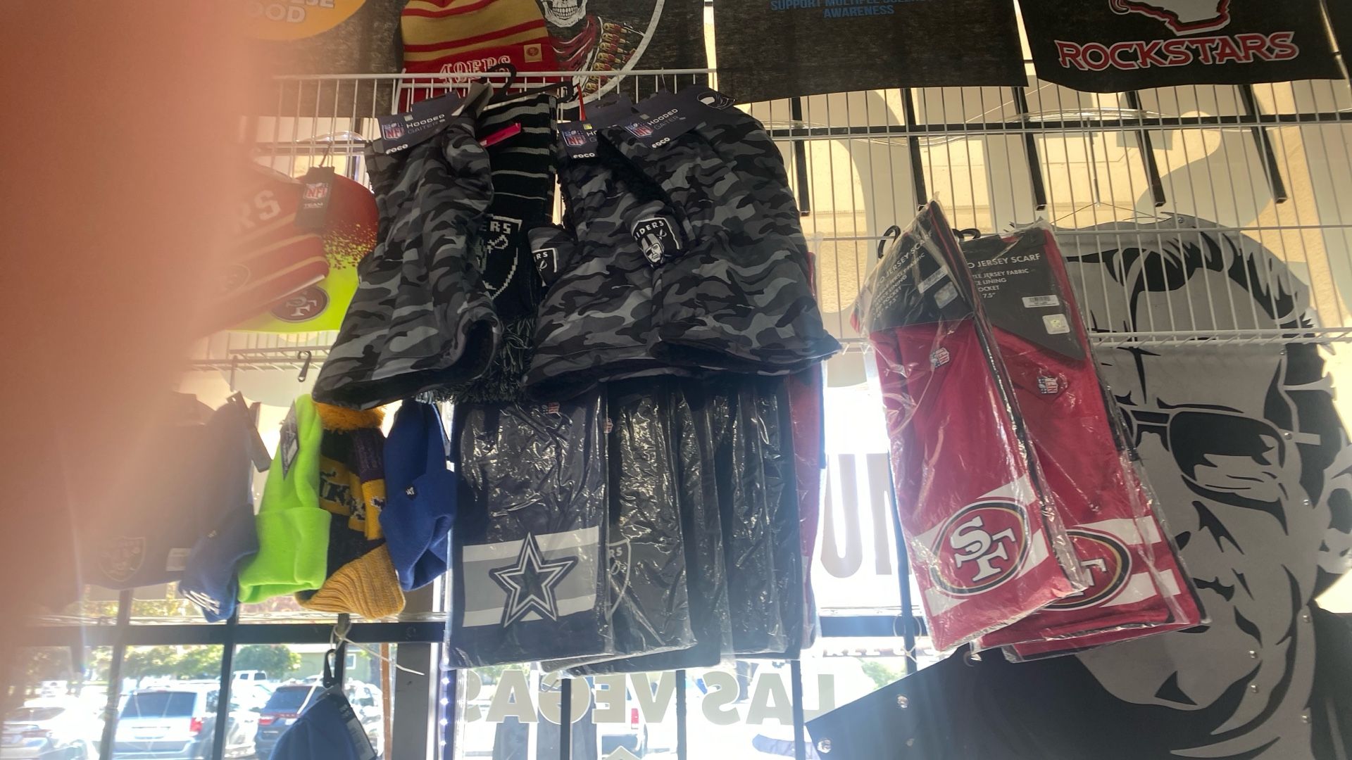 Scarfs, Beannie,  Raiders Niners Cowboys Steelers Rams, Etc.