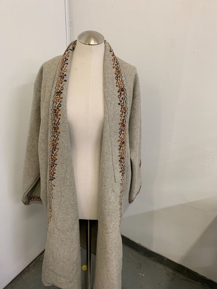 New Pashmina Pure Wool Free Size Coat, Hand Embroidered Shacket Shawl