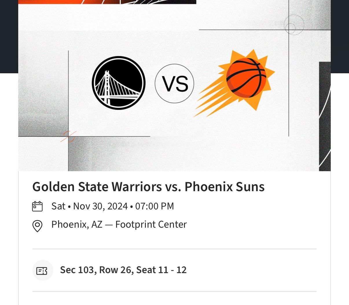 Suns Vs Warriors VIP PARKING $10