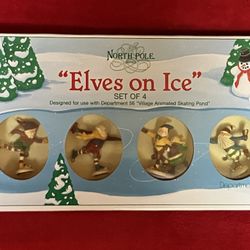 DEPT 56 NORTH POLE ELVES ON ICE Set Of 4 Mini FIGURINE - Hand Painted - NEW - VINTAGE - More CHRISTMAS COOL Stuff Here -