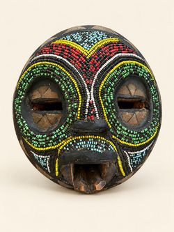 African hand made beaded wooden wall mask
