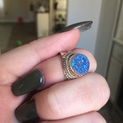 Genuine Peacock Druzy Quartz Ring