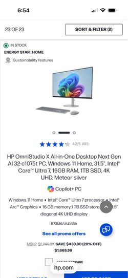 27” HP AIO desktop computer