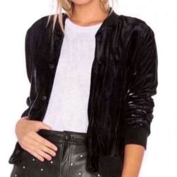 Bailey 44 Women’s “Rite of Night” Black Velvet Bomber Jacket In Excellent Condition      