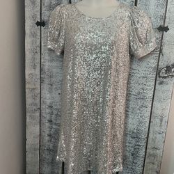 Cable & Gauge Silver Sequins Fancy Cocktail Dress Size Medium 