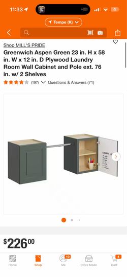 MILL'S PRIDE Greenwich Aspen Green Plywood Laundry Room Wall Cabinet & Pole $50
