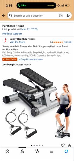 Sunny Health & Fitness Mini Stair Stepper w/Resistance Bands for Home Gym