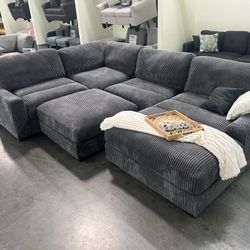 Dark Gray Corduroy 5 Piece Sectional