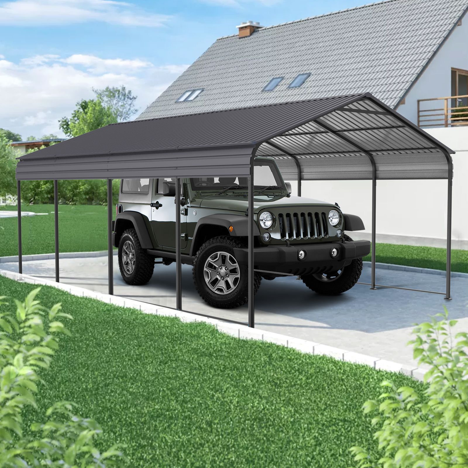 Metal Carport 12 ×20 FT Heavy Duty with Galvanized Steel Roof, Metal Garage Canopy with Galvanized Steel Roof & Frame, Car Tent Outdo
