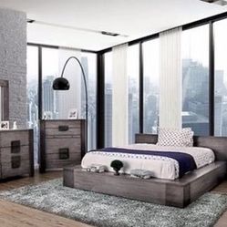 Brand New 4 PC Grey Platform Bedroom Set