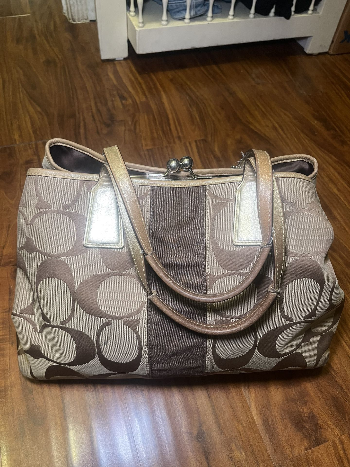 Coach Signature Stripe Kiss Lock Purse