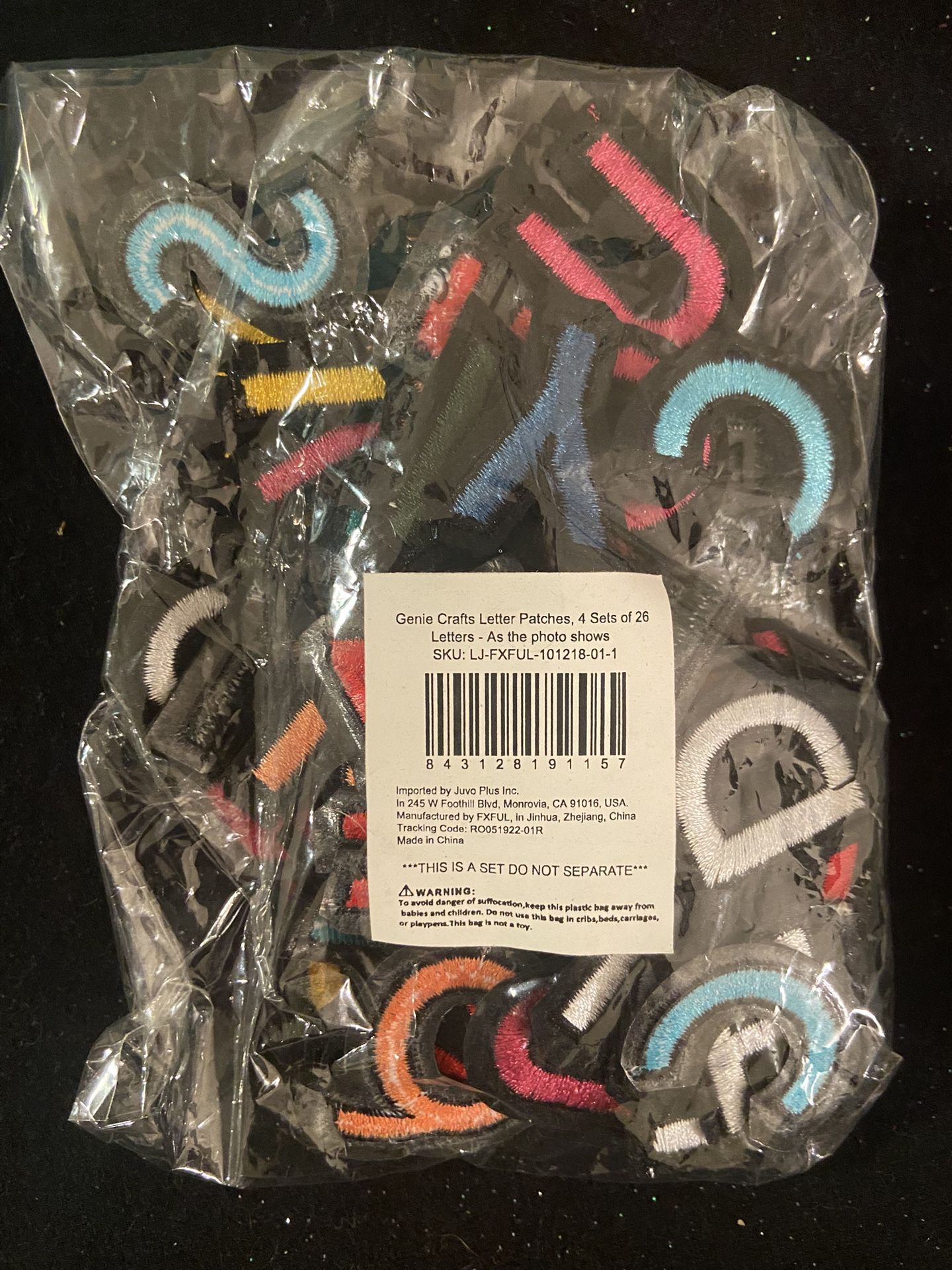 Embroidered Alphabet Letters And 3-Glitter Tubes