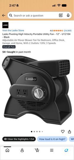 Lasko High Velocity Portable Utility Fan