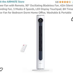 Tower Fan with Remote, 90° Oscillating Bladeless Fan